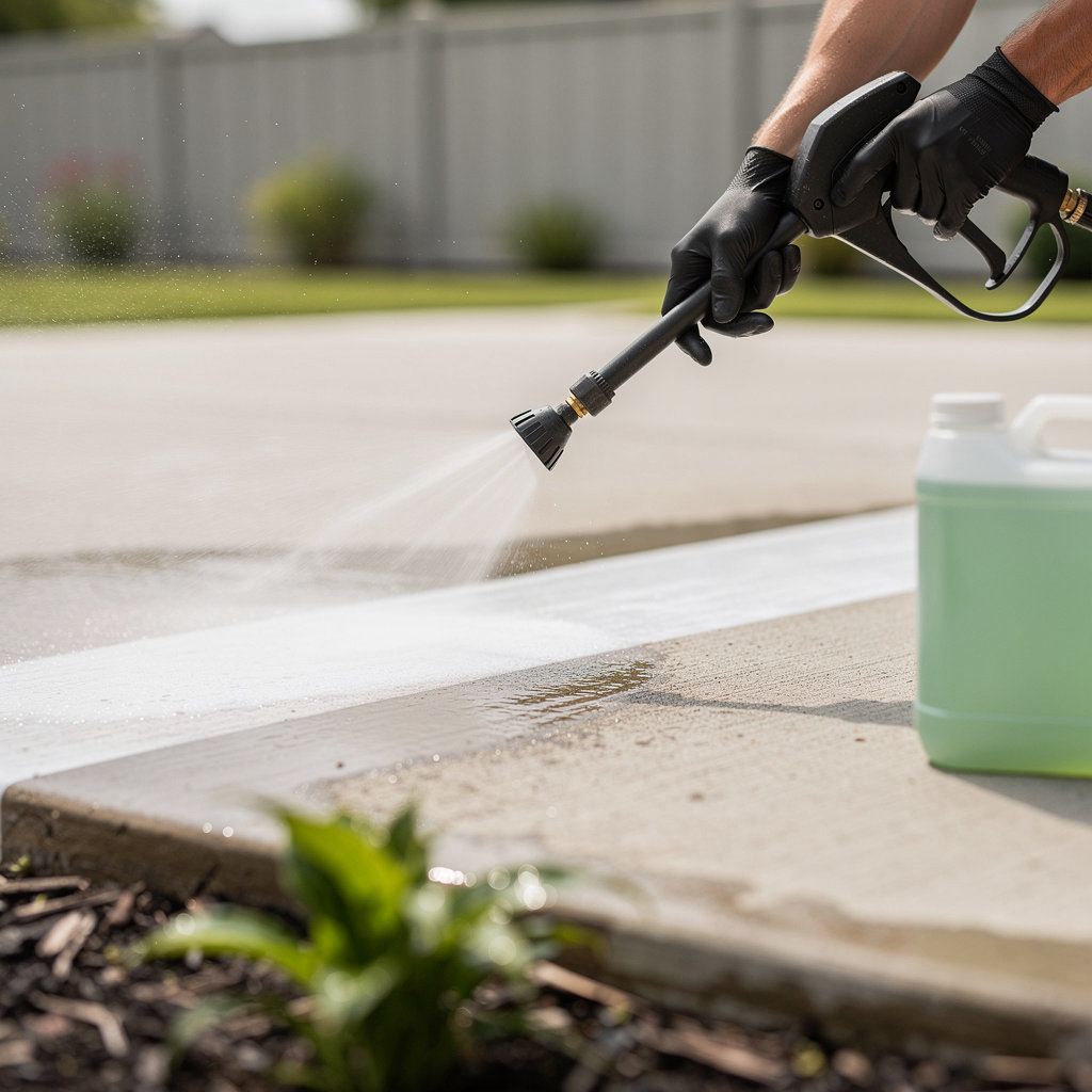 Nashville Pressure Pros technician using soft wash equipment to safely clean a home's siding in Nashville, TN